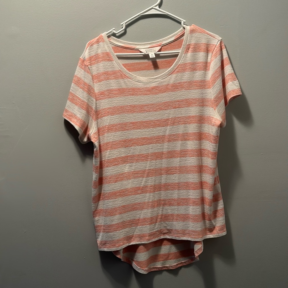 3/$5🌷 Women’s Market & Spruce Pink and White Striped Petite Large Short Sleeve